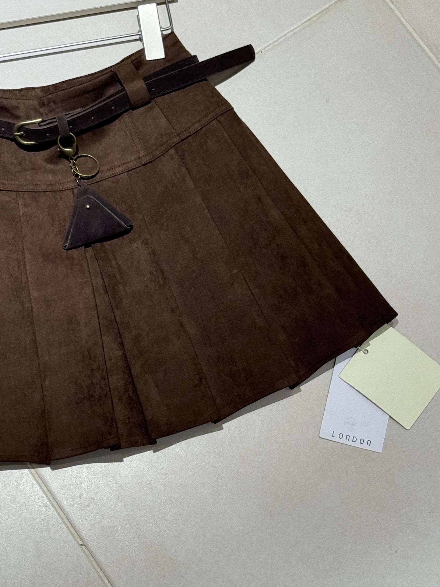 Belted Pleated Mini Skirt