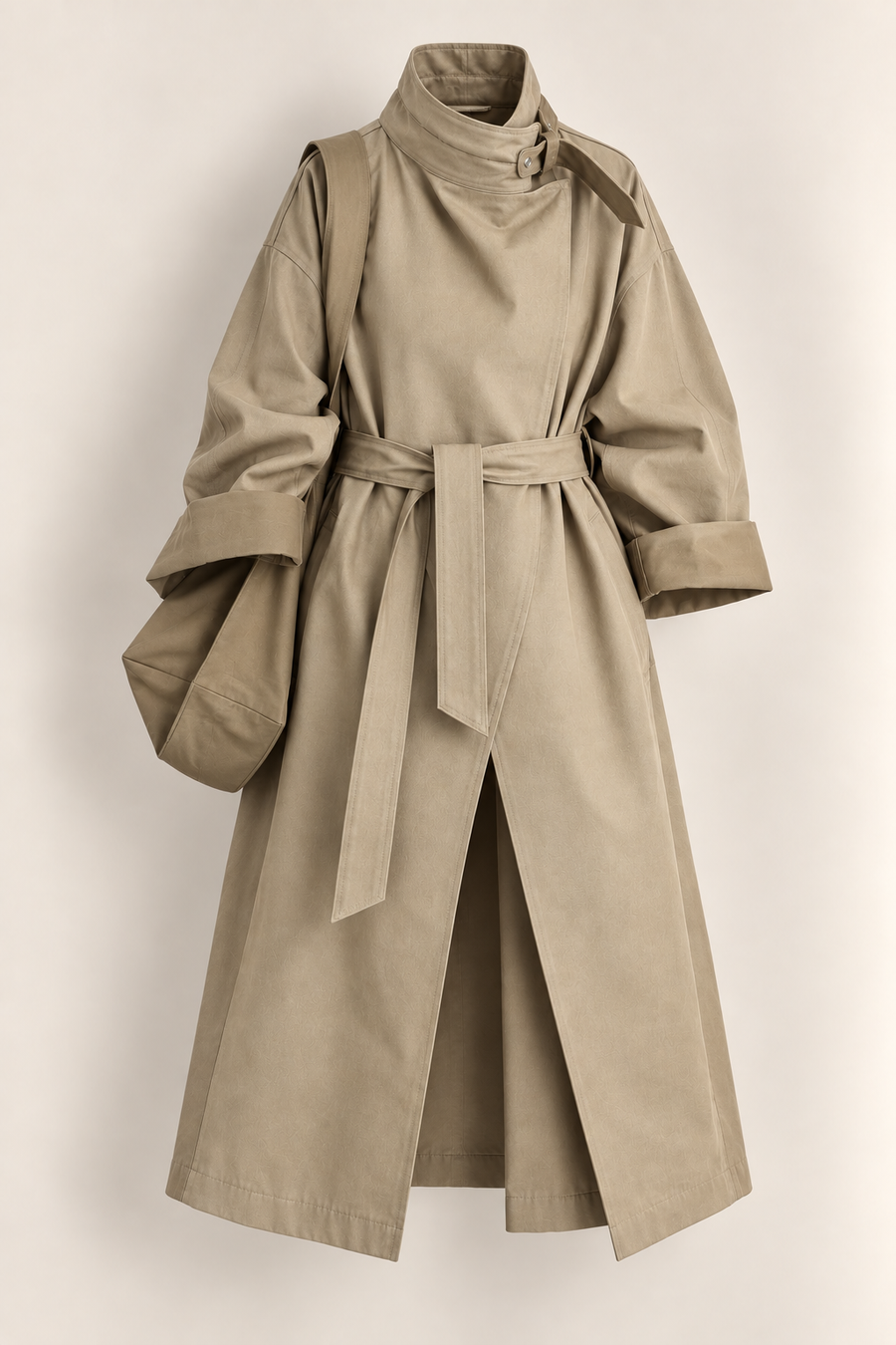 Belted Oversized Trench Coat with Matching Crossbody Bag