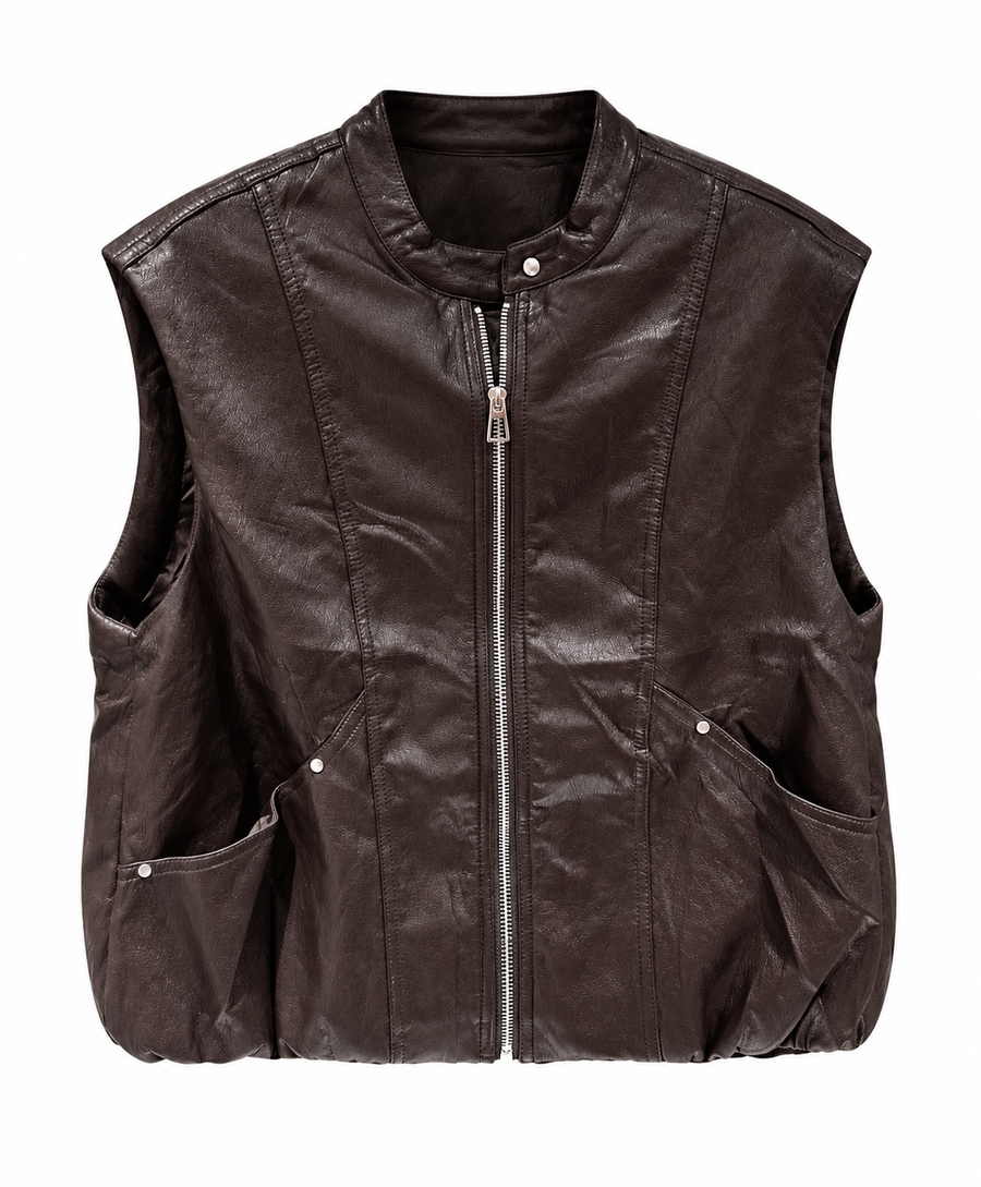 Faux Leather Vest - Brown