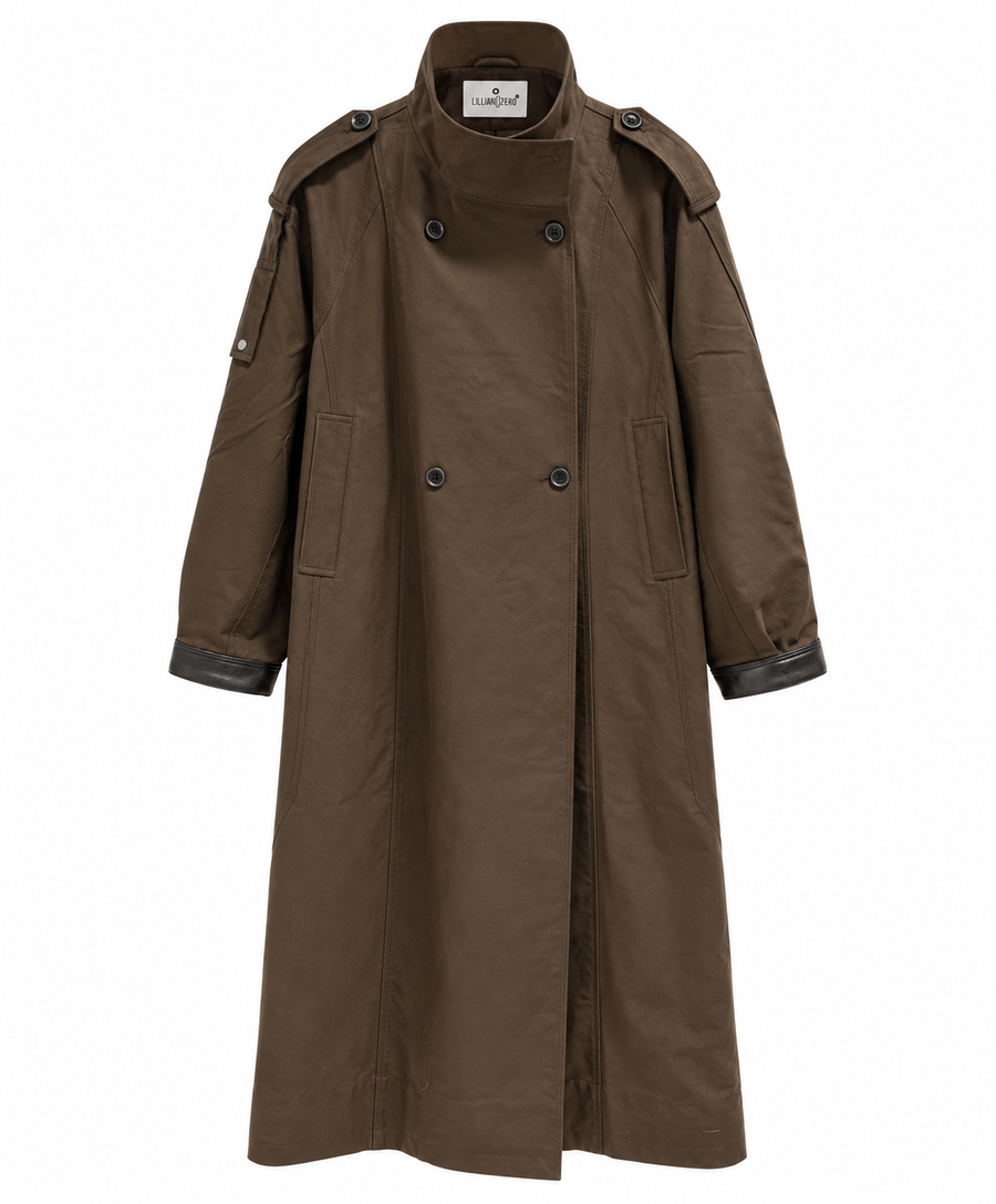 Collar Long Trench Coat Green