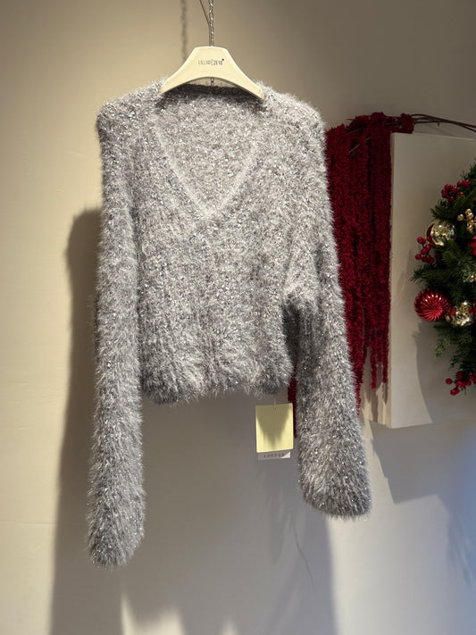 Grey V-Neck Soft Knit Jumper