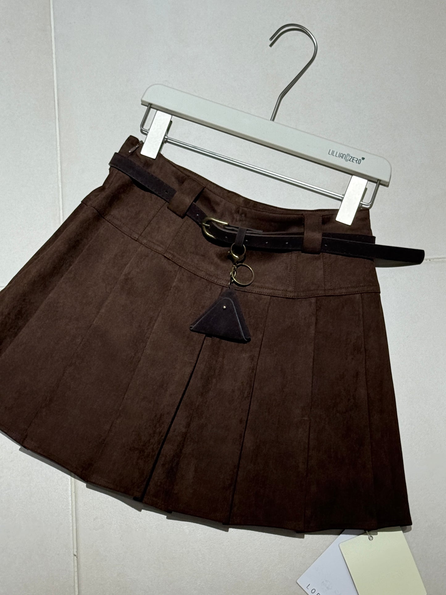Belted Pleated Mini Skirt