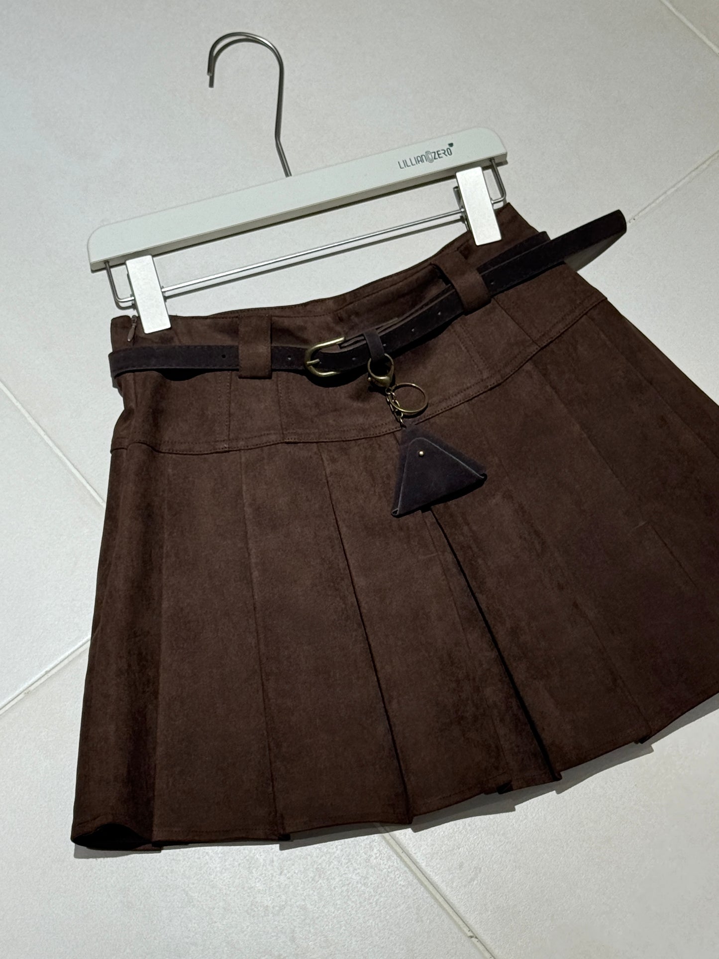 Belted Pleated Mini Skirt