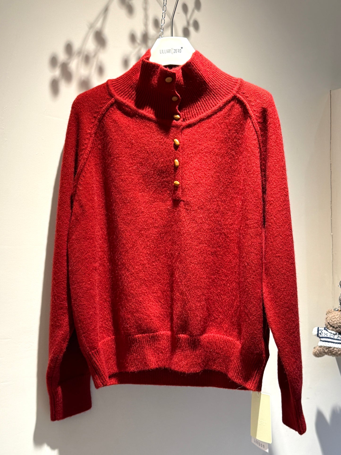 Button-Neck Knit Sweater