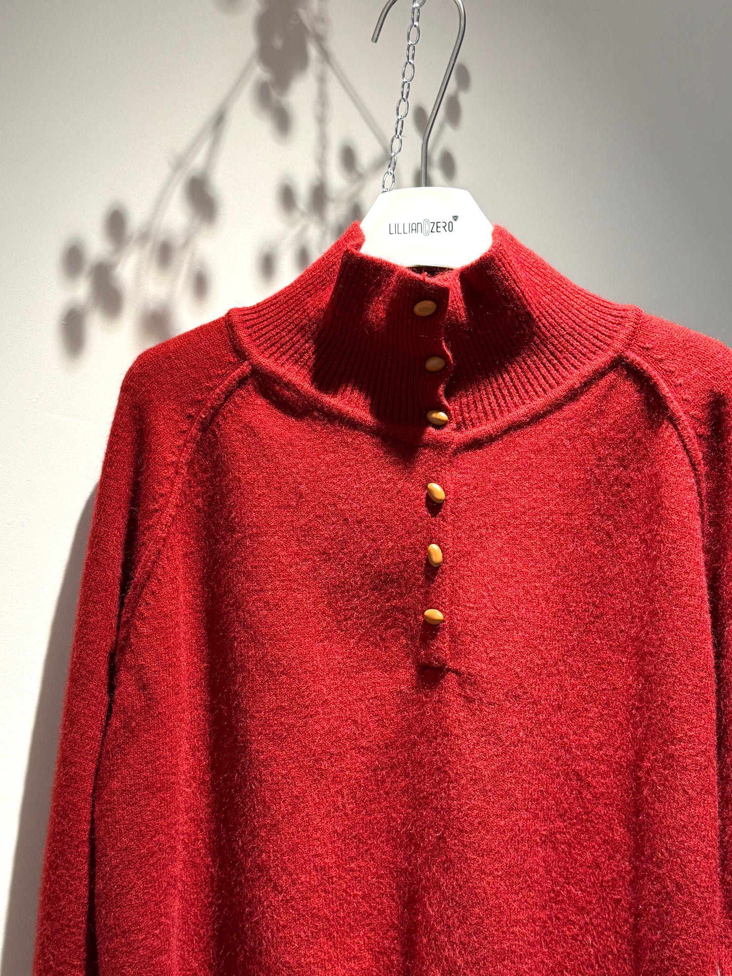 Button-Neck Knit Sweater