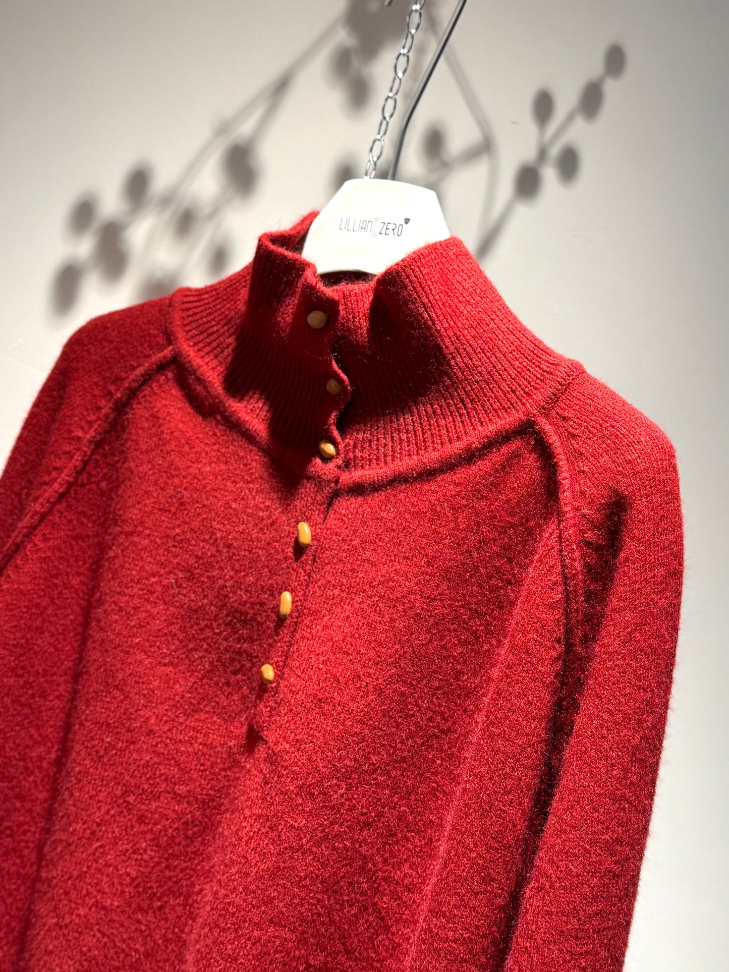 Button-Neck Knit Sweater