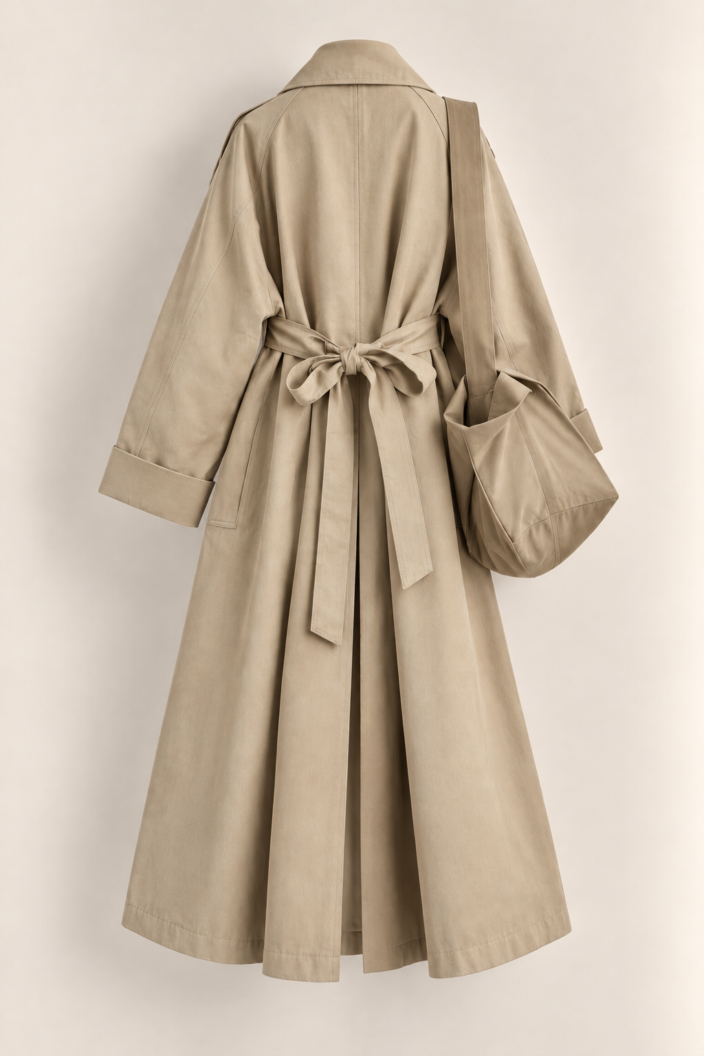 Belted Oversized Trench Coat with Matching Crossbody Bag