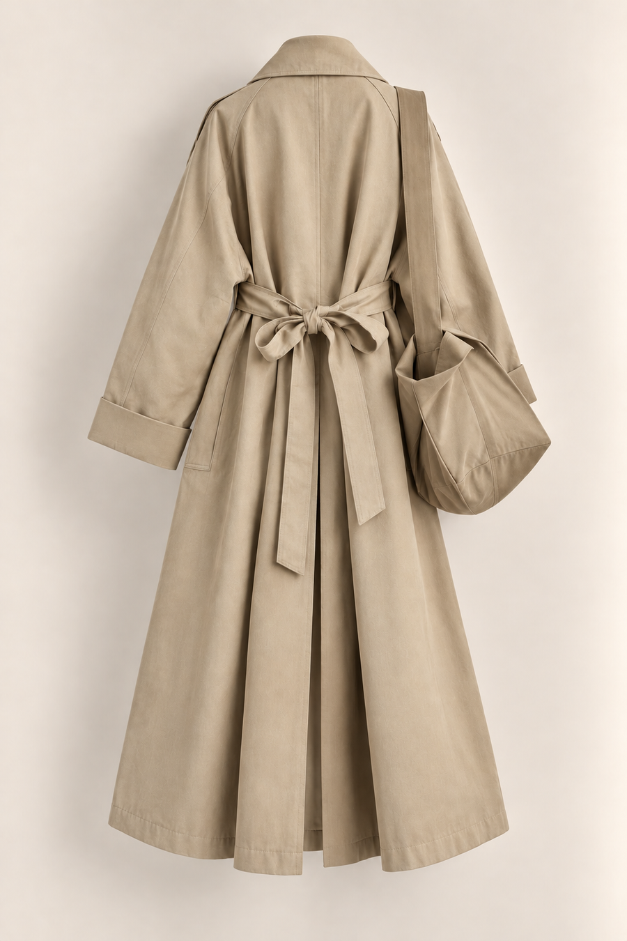 Belted Oversized Trench Coat with Matching Crossbody Bag