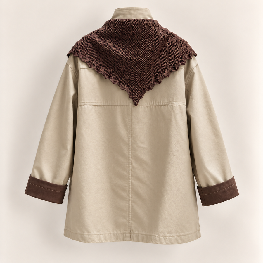 Contrast Scarf Longline Jacket - Khaki