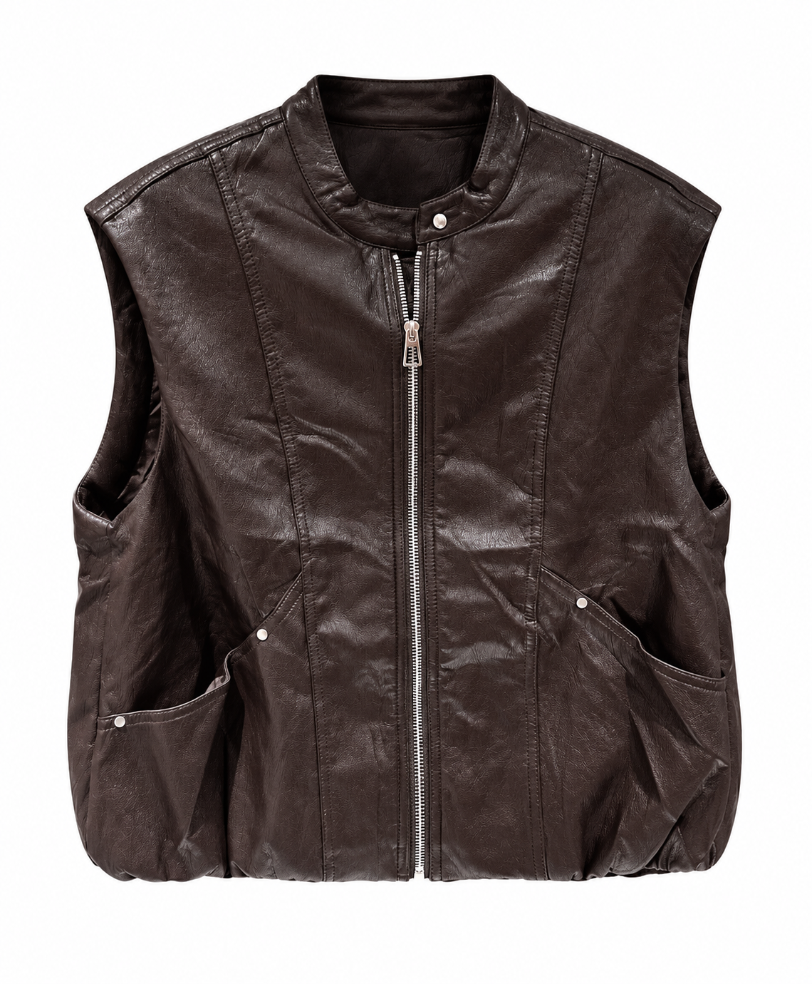 Faux Leather Vest - Brown