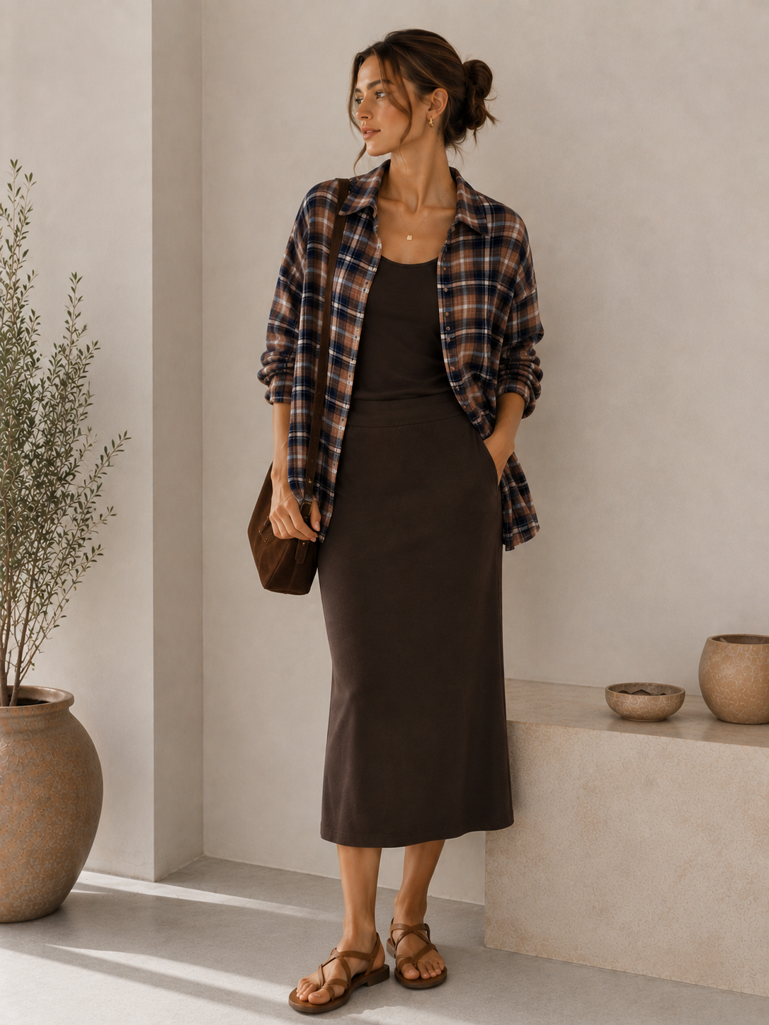 Plaid Shirt Dress Set
