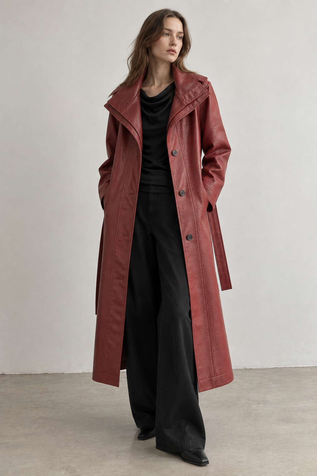 Long Faux Leather Coat