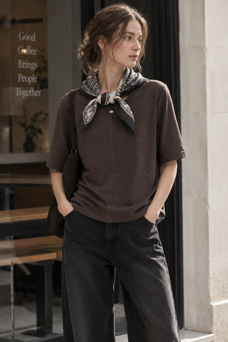 Short Sleeve Top Brown