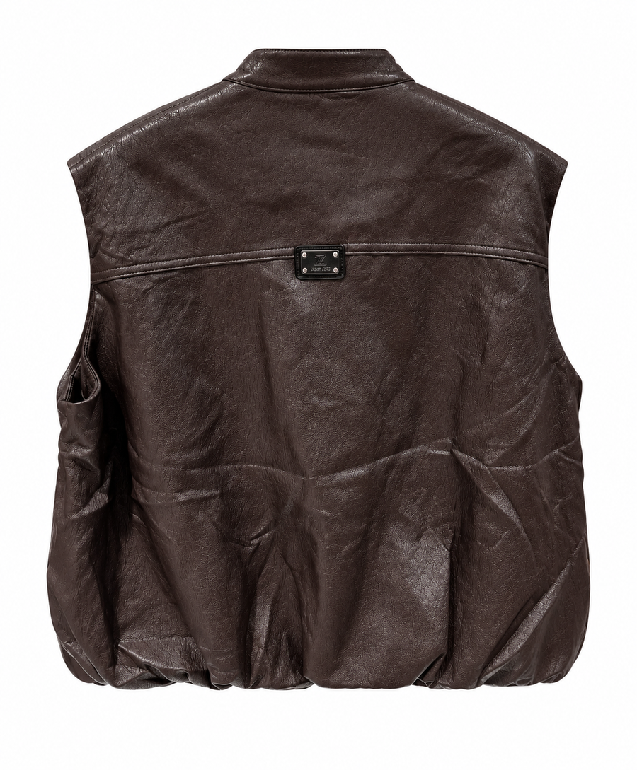 Faux Leather Vest - Brown