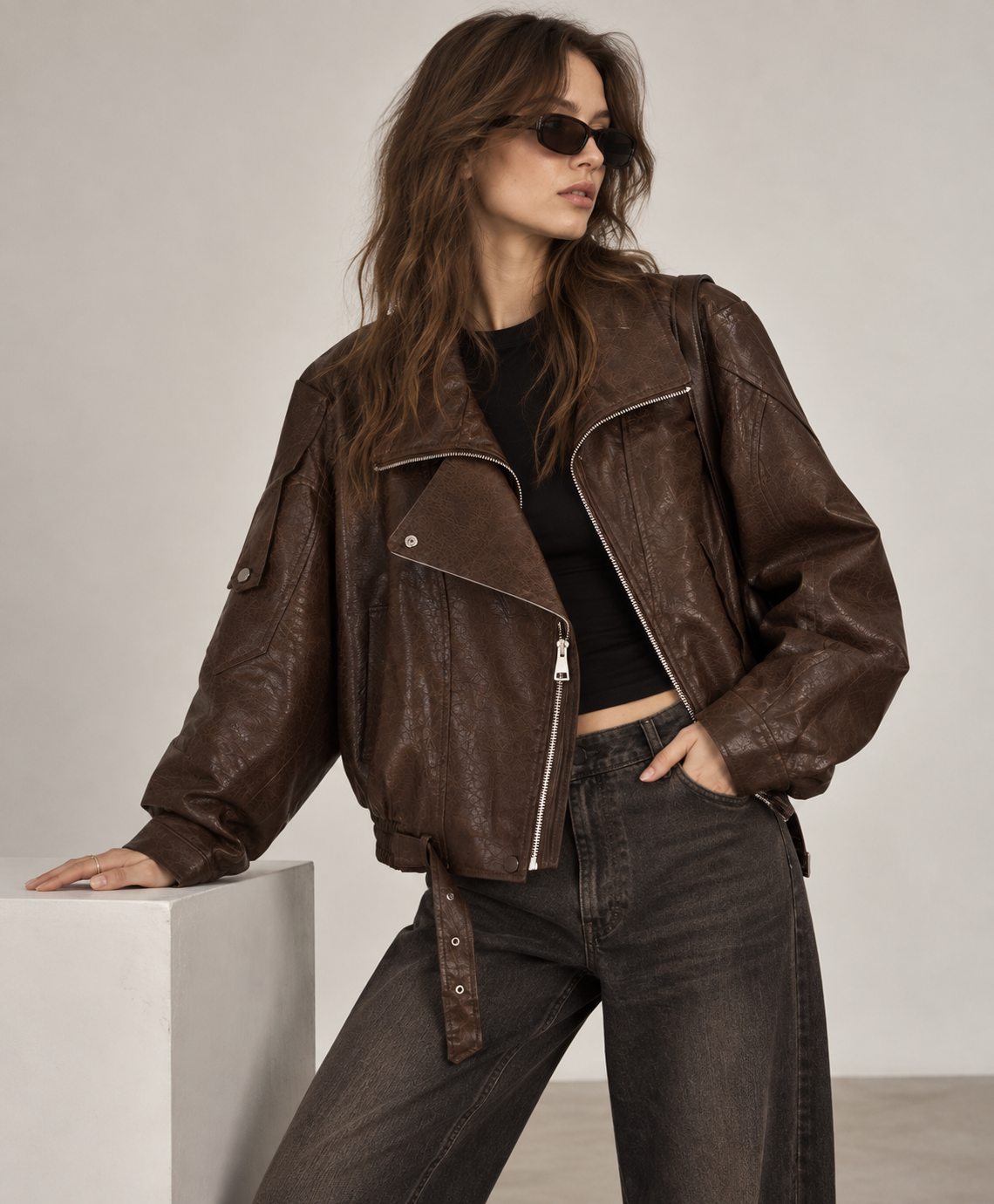Belted Faux Leather Jacket