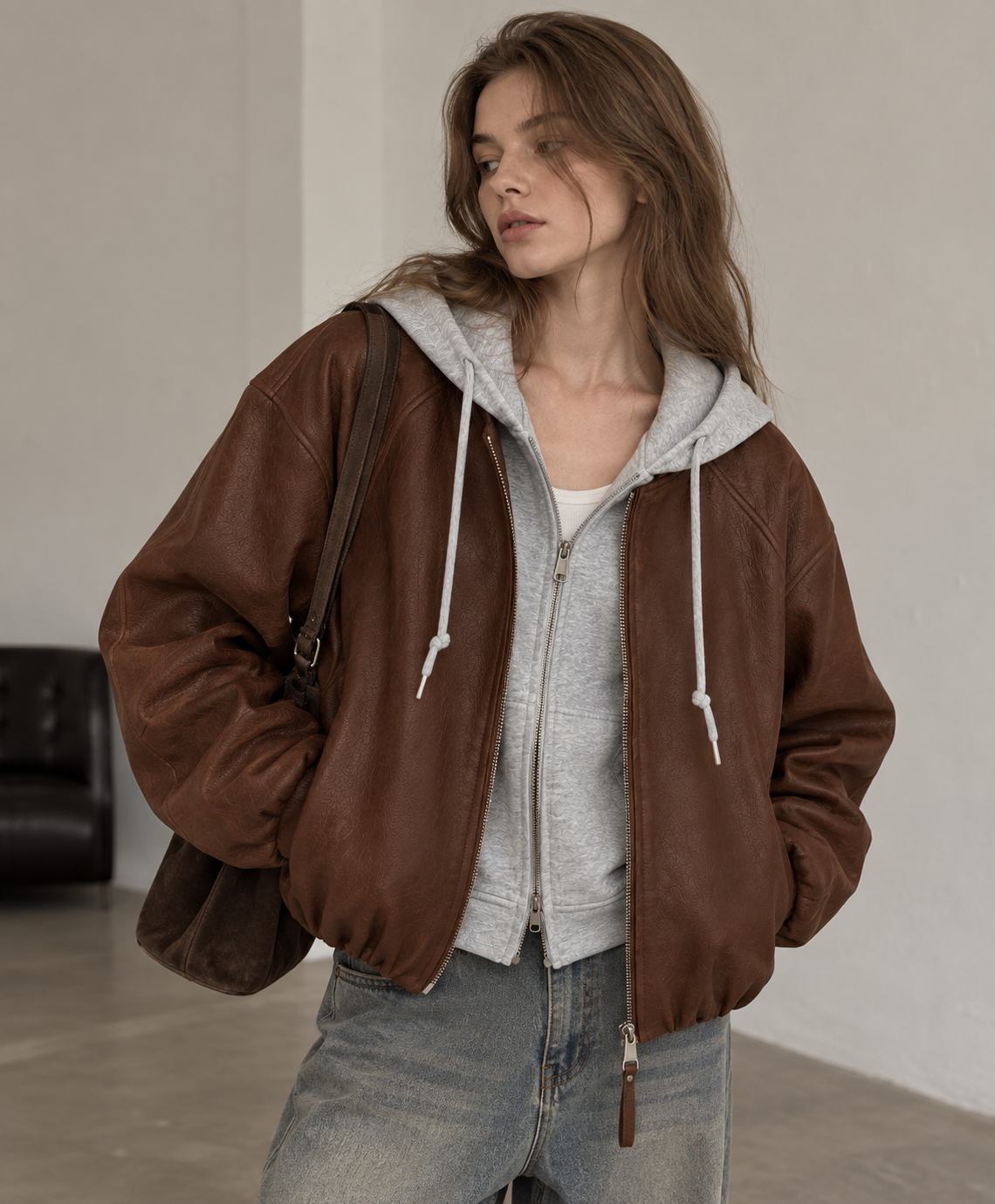 Faux Leather Jacket Golden