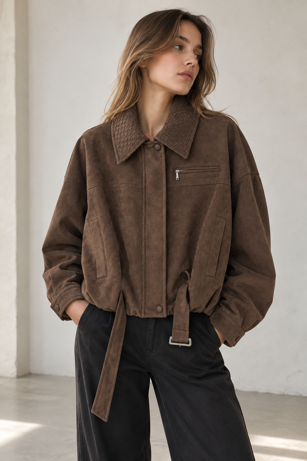 Collar Faux Suede Jacket