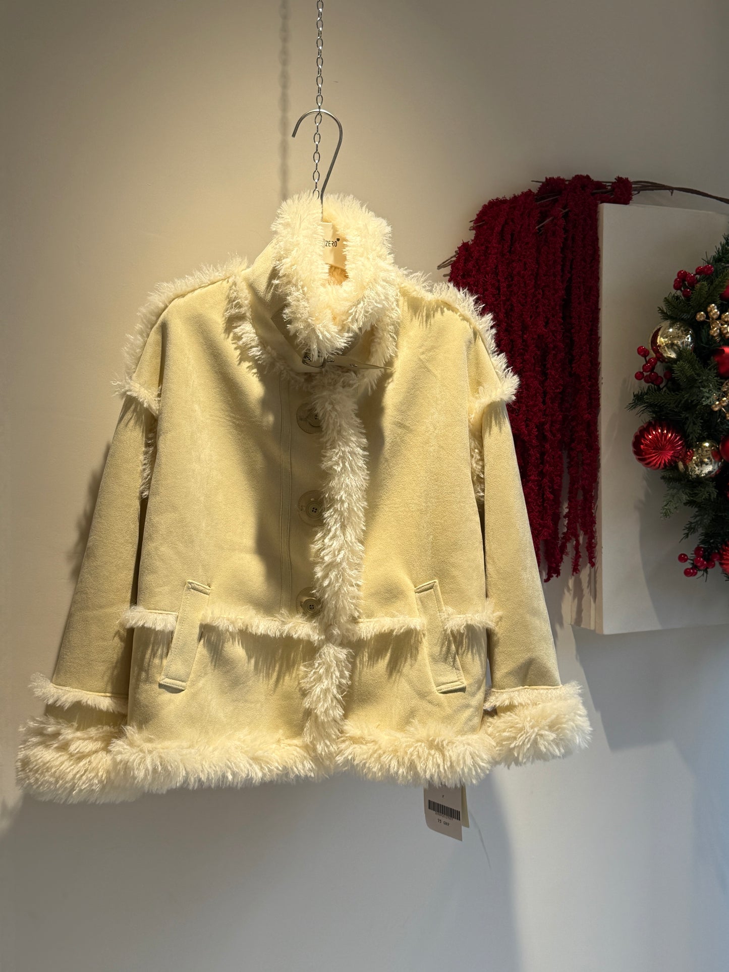 Faux Suede Shearling-Trim Short Jacket