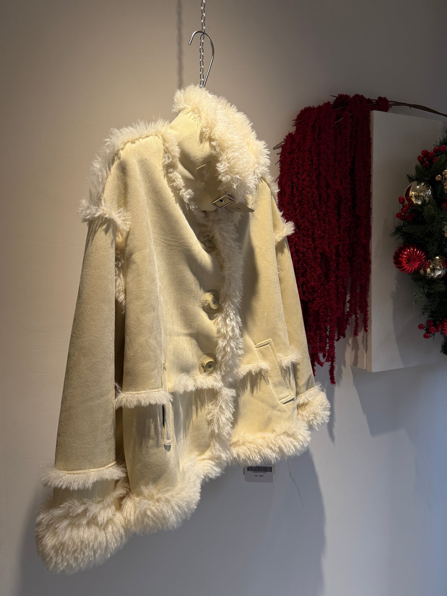 Faux Suede Shearling-Trim Short Jacket