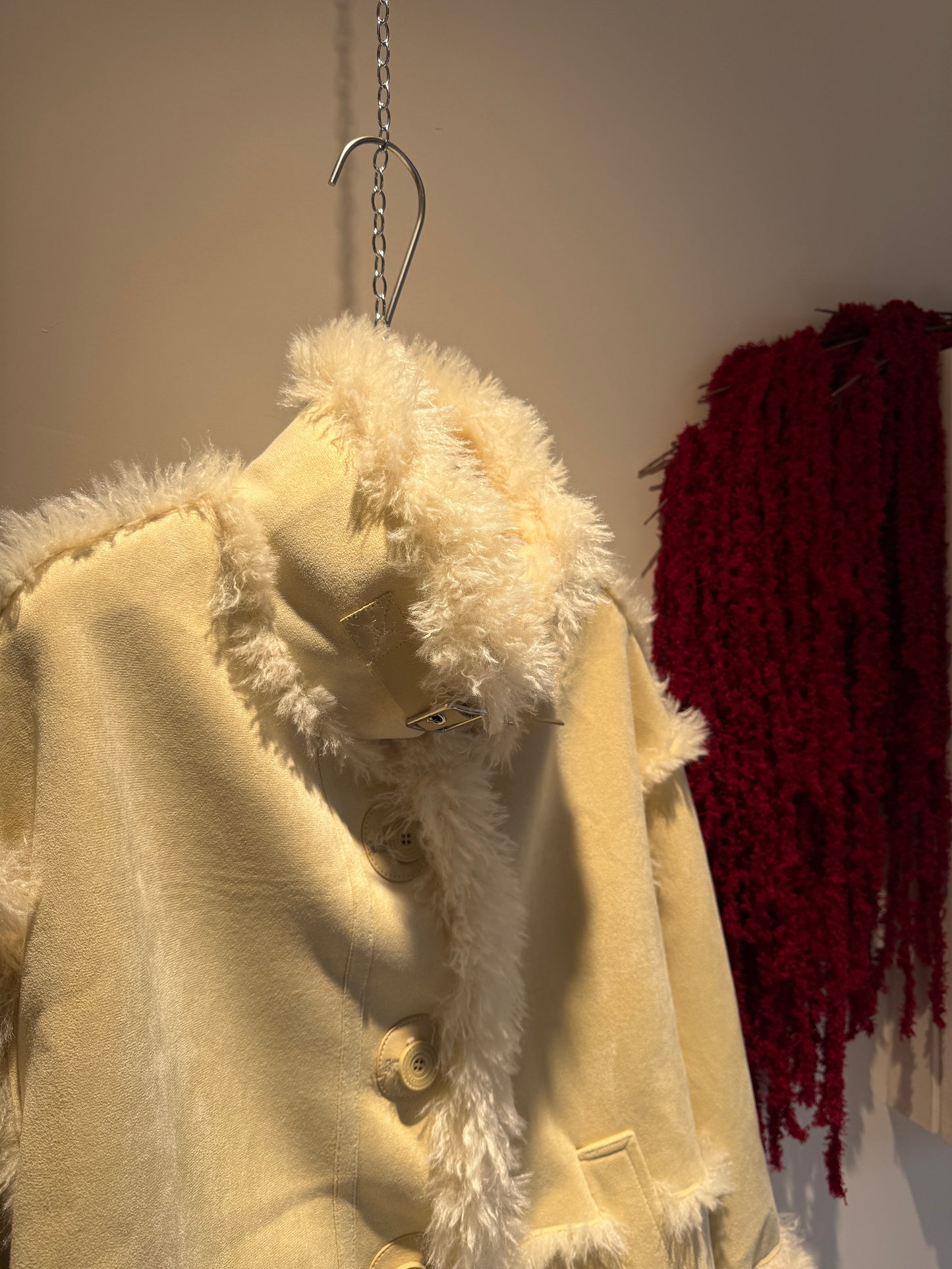 Faux Suede Shearling-Trim Short Jacket