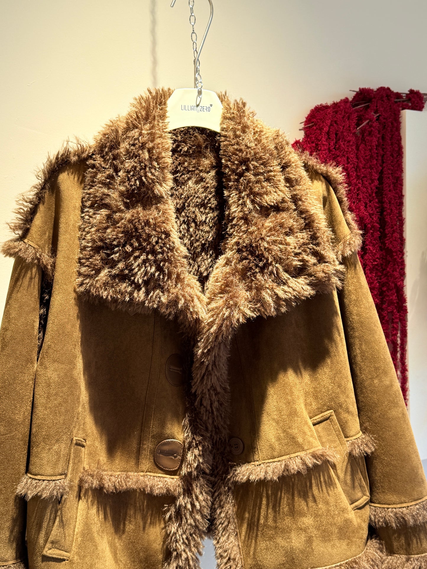 Faux Suede Shearling-Trim Short Jacket