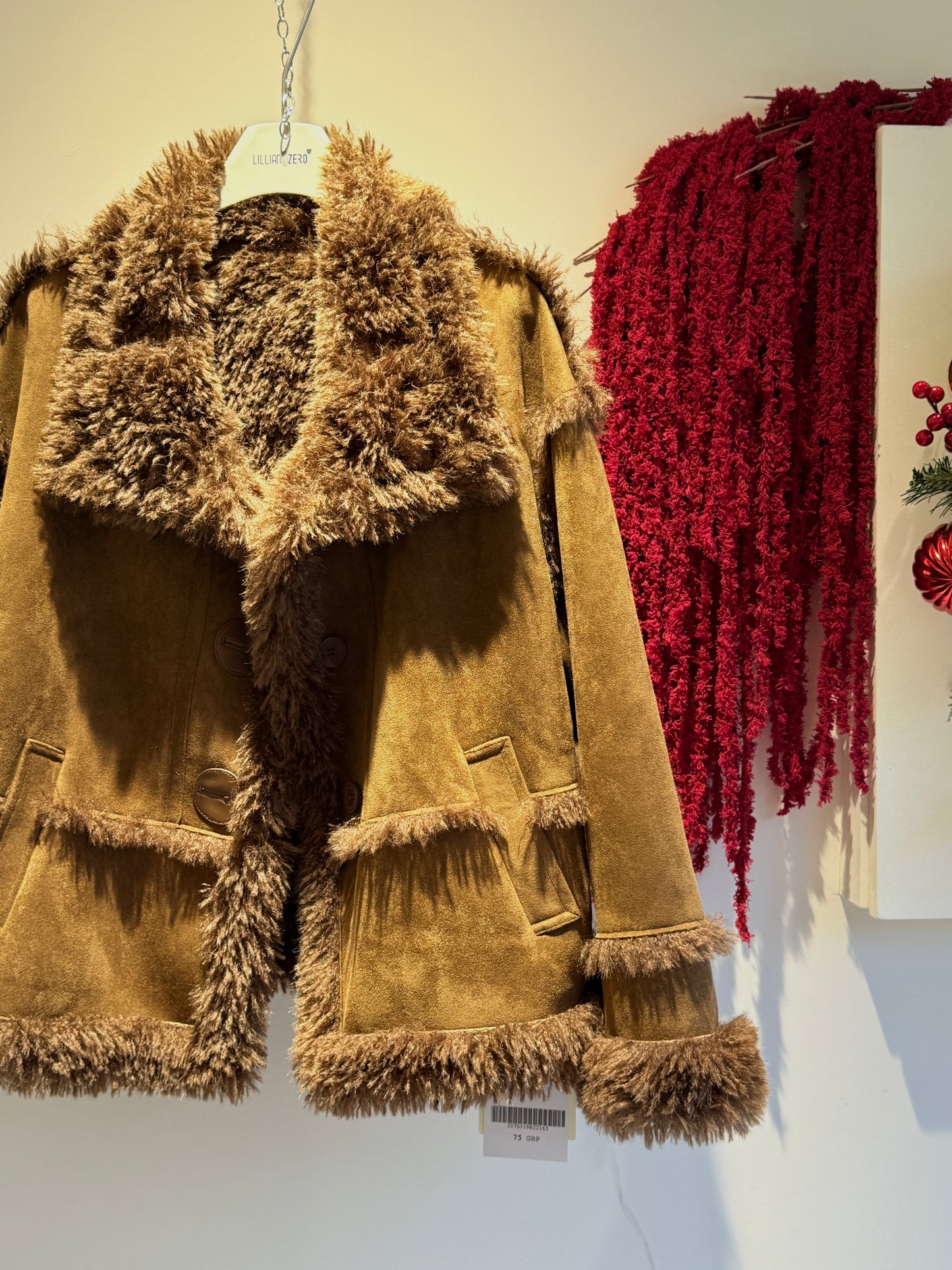 Faux Suede Shearling-Trim Short Jacket