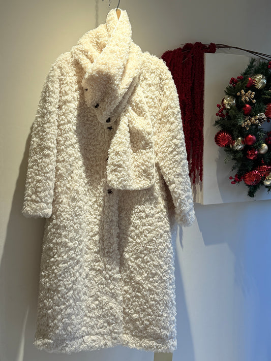 Sculpted Collar Teddy Long Coat – Ivory&Brown