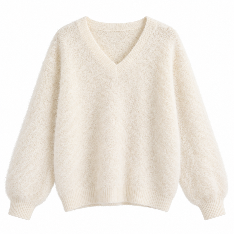 Brushed Wool V-Neck Jumper