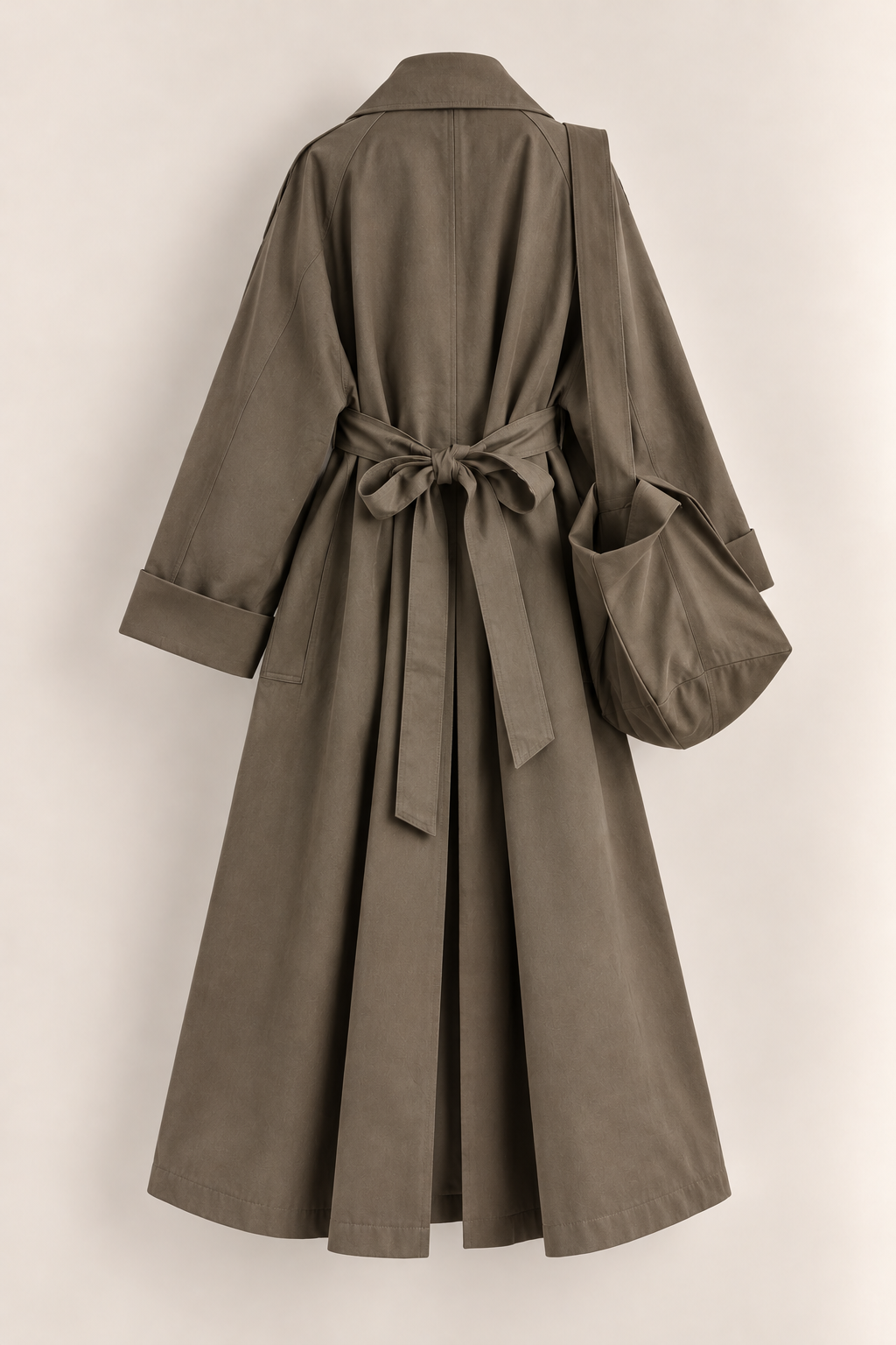Belted Oversized Trench Coat with Matching Crossbody Bag
