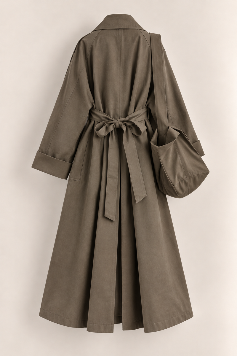 Belted Oversized Trench Coat with Matching Crossbody Bag