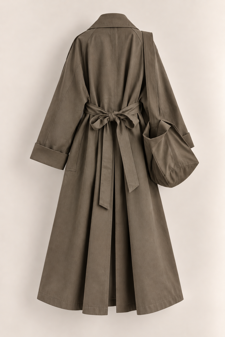 Belted Oversized Trench Coat with Matching Crossbody Bag