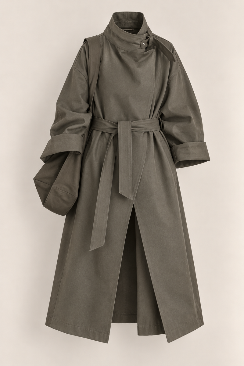 Belted Oversized Trench Coat with Matching Crossbody Bag