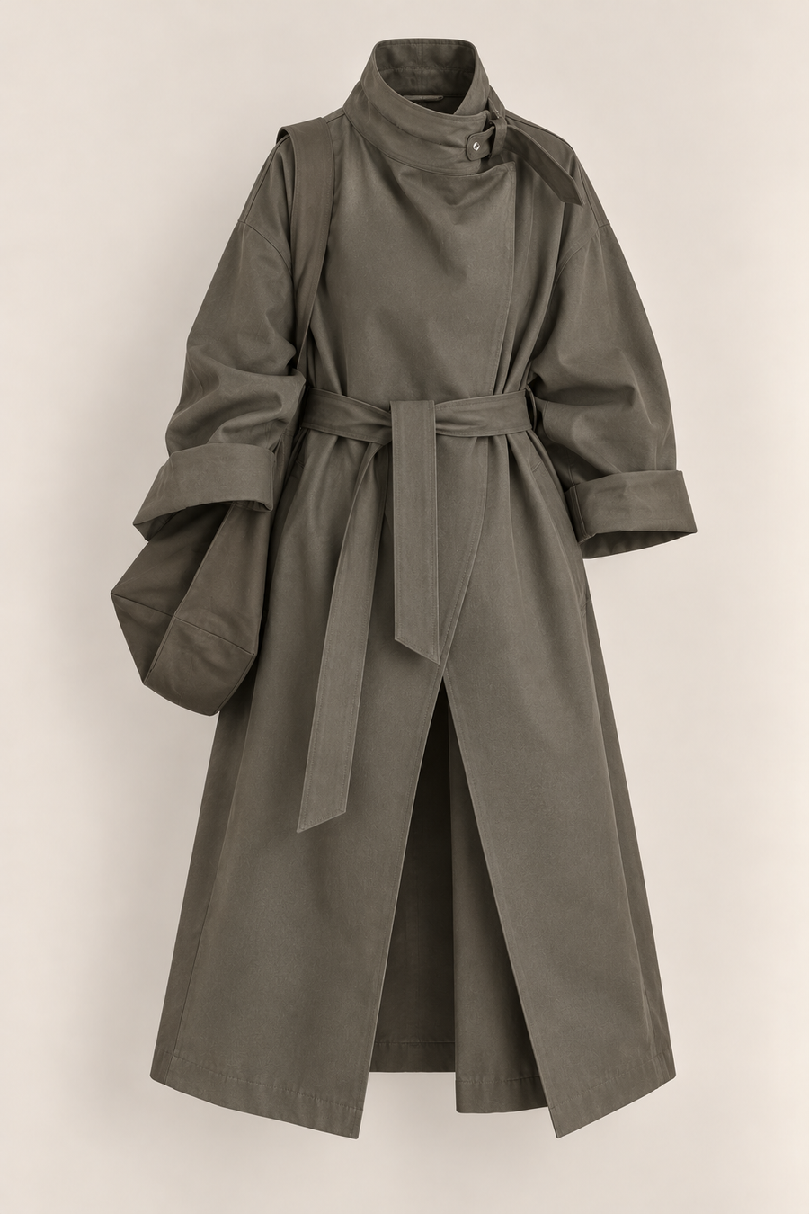 Belted Oversized Trench Coat with Matching Crossbody Bag
